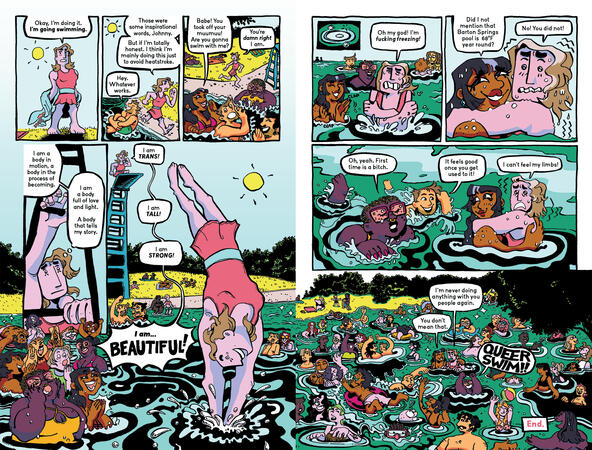 Queer Swim pages 4 and 5 (colored by Megan Zalenski)